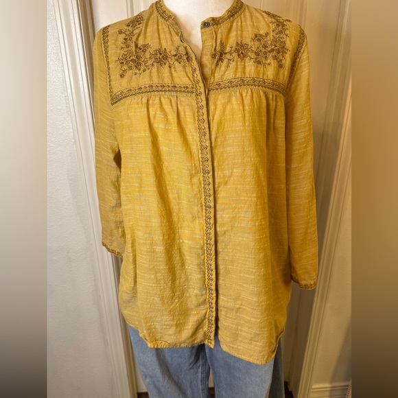 St. John's Bay Tops - St. John's Bay Mustard Embroidered Blouse